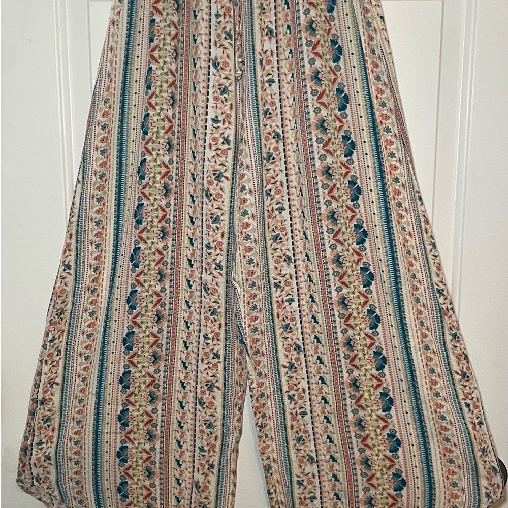Bohemian Patterned Wide-Leg 3/4 Pants